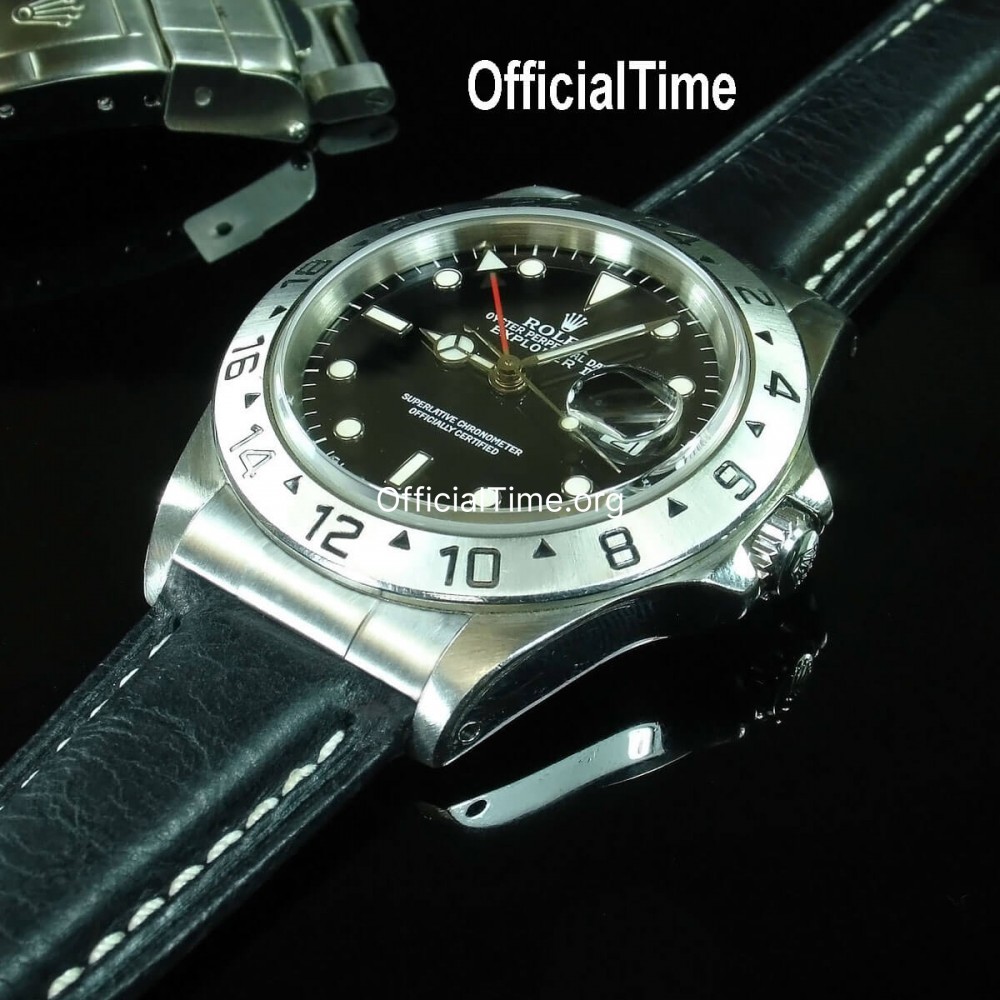 Rolex explorer black leather strap hot sale