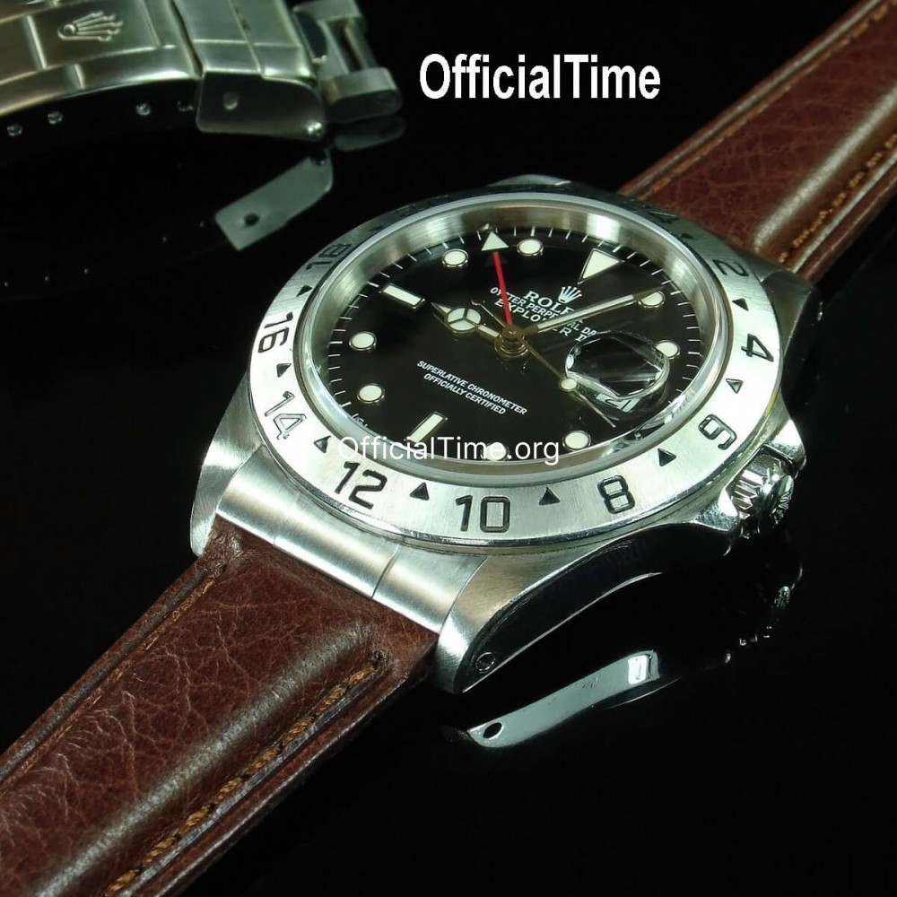 Leather strap deals rolex explorer