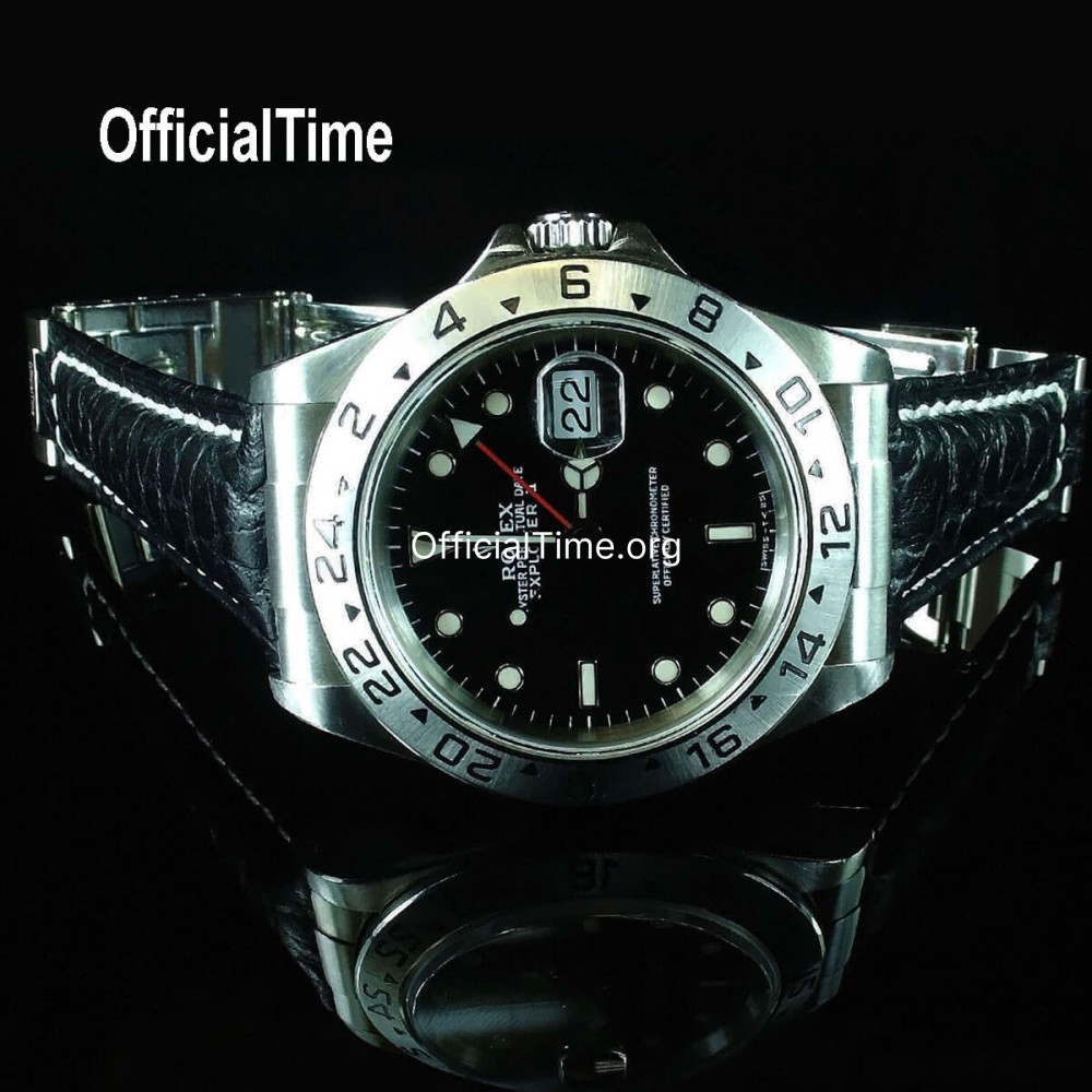 Rolex explorer black leather strap discount