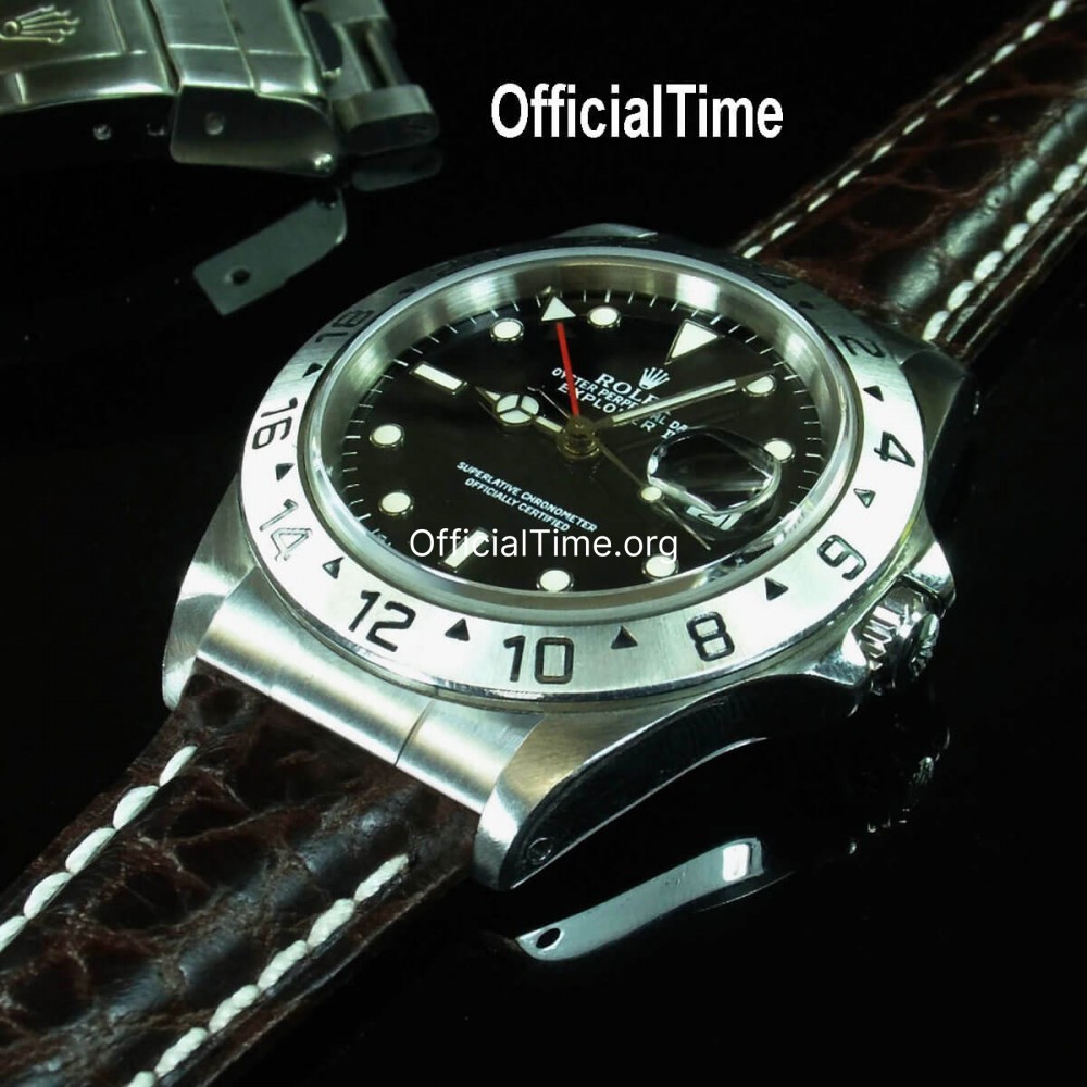 Rolex explorer black on sale leather strap