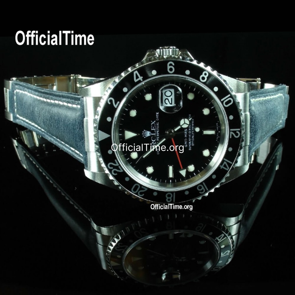 Rolex GMT Master Style OfficialTime Bull Leather Strap AK End Link for Rolex