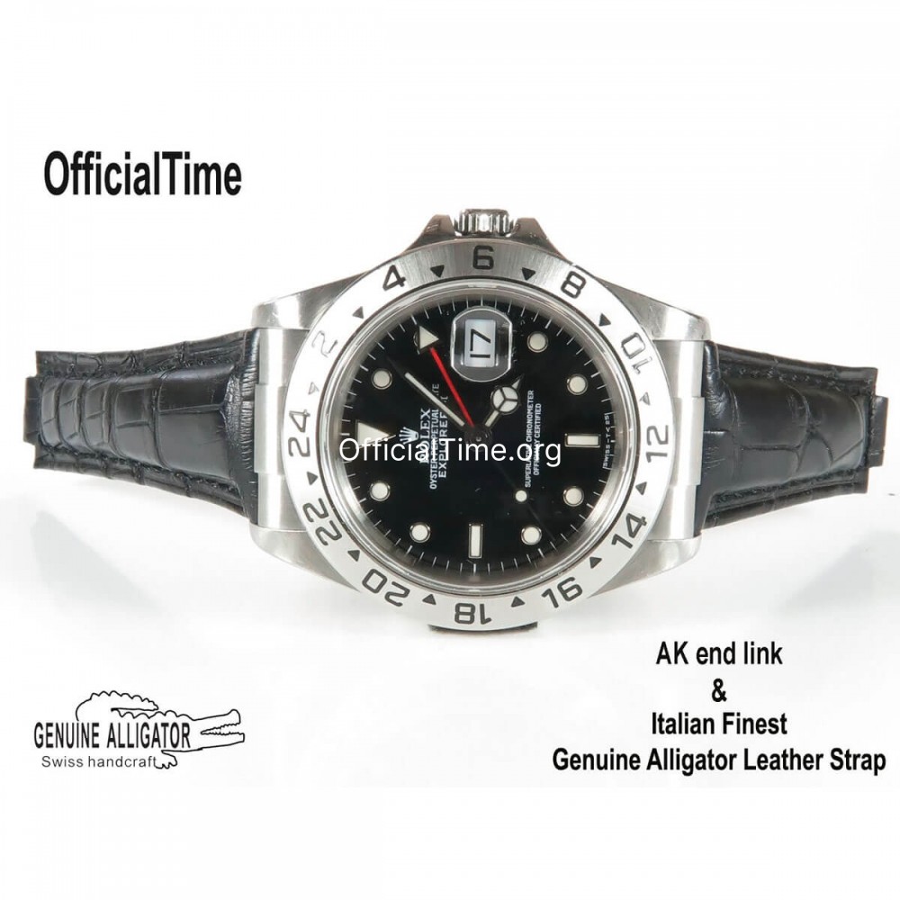 047◆ROLEX LEATHER WATCH BAND ALLIGATOR Custom Curved End Alligator leather watch strap for Rolex